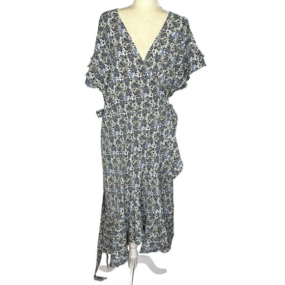 Max Studio Plus Size 3X Wrap Dress Boho Ditsy Floral Ruffle Hem Fall Style - Picture 1 of 13